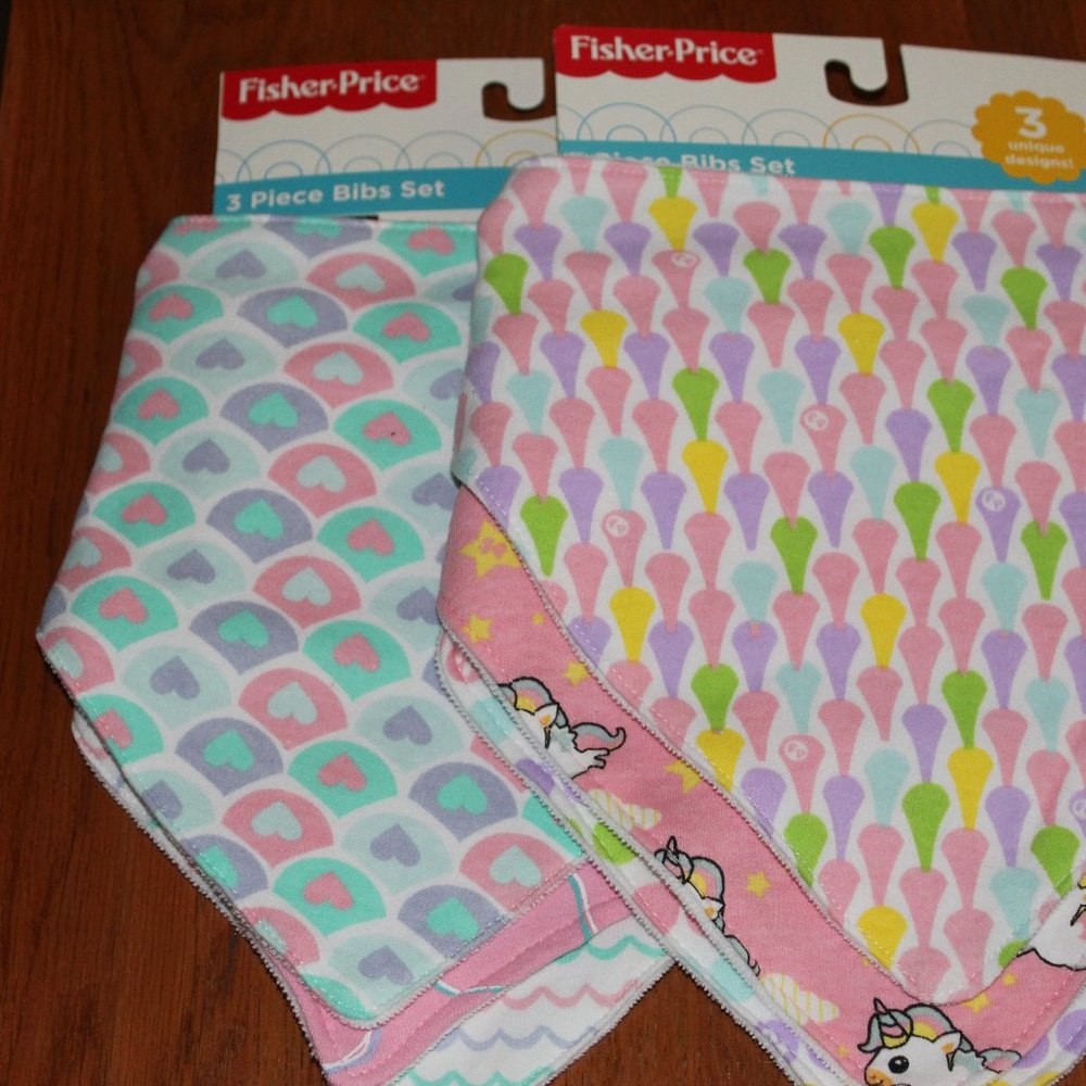 NWT Fisher Price lot 2 6 ct. Toddler Girls Bandana Bibs snap close